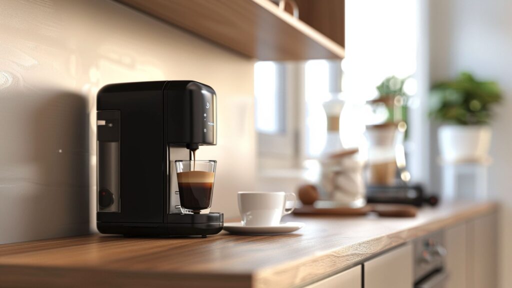 Generisches Hero-Bild einer kompakten schwarzen Kapselmaschine als Symbolbild für den De’Longhi Nespresso Inissia EN 80.B Review