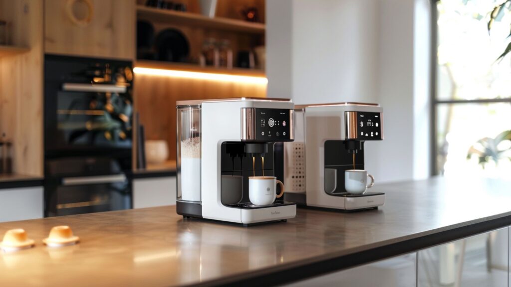 Symbolbild für den Vergleich zweier markenfreier Kaffeevollautomaten auf einer modernen Küchenarbeitsfläche