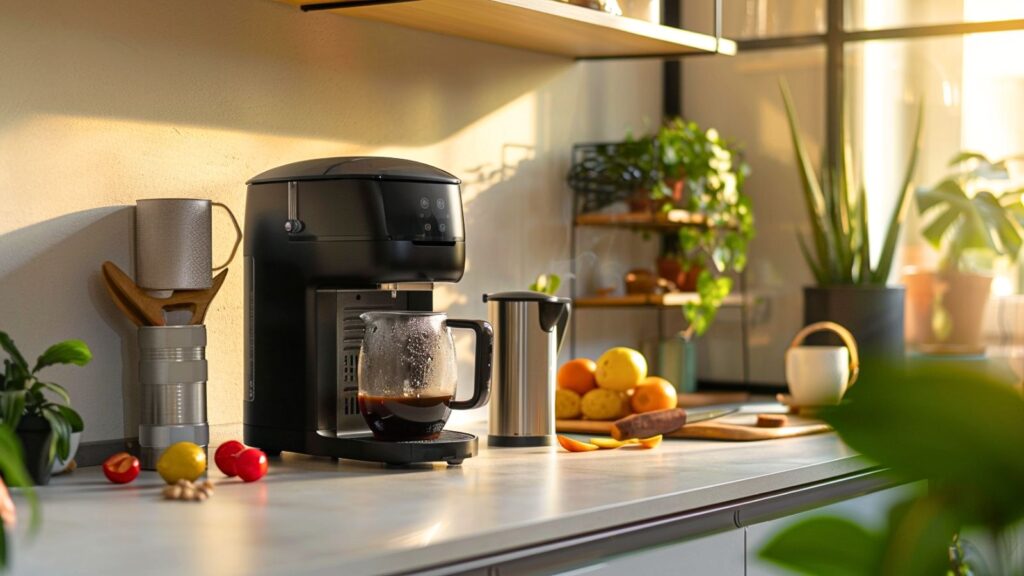 Generisches Bild mit Edelstahl-Thermkanne und Filterbereich als Symbolbild für den Lieferumfang einer Filterkaffeemaschine