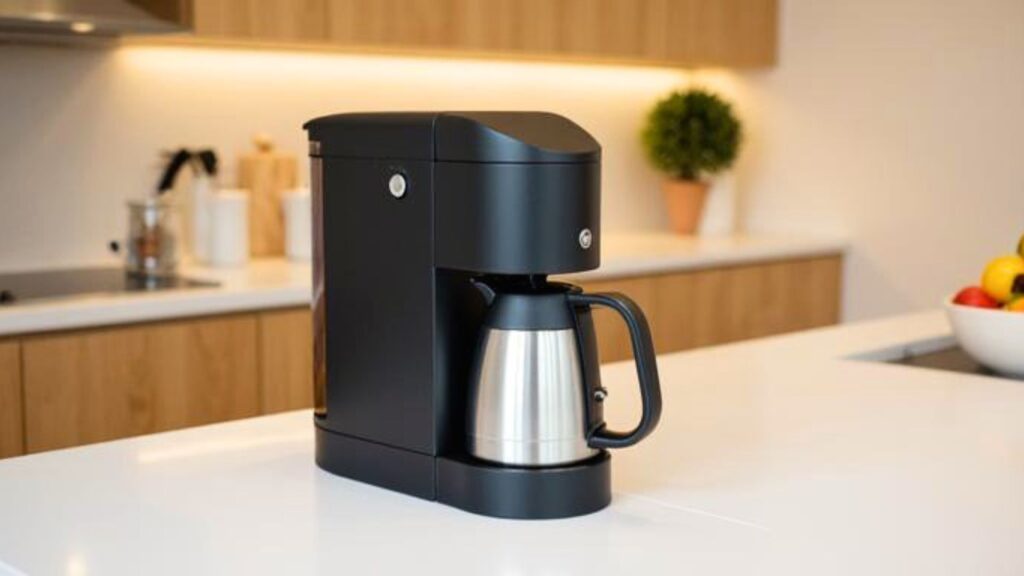 Generisches Hero-Bild einer schwarzen Filterkaffeemaschine mit Edelstahl-Thermoskanne als Symbolbild für den Philips Café Gaia HD7546/20 Review