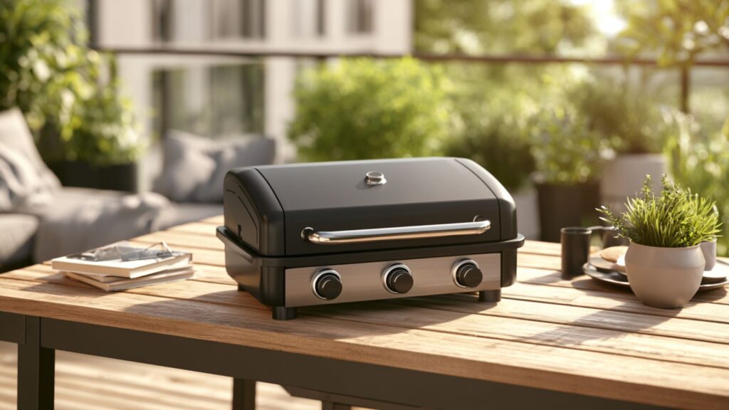 Onlyfire 3 Brenner Tragbarer Gasgrill auf einer Terrasse