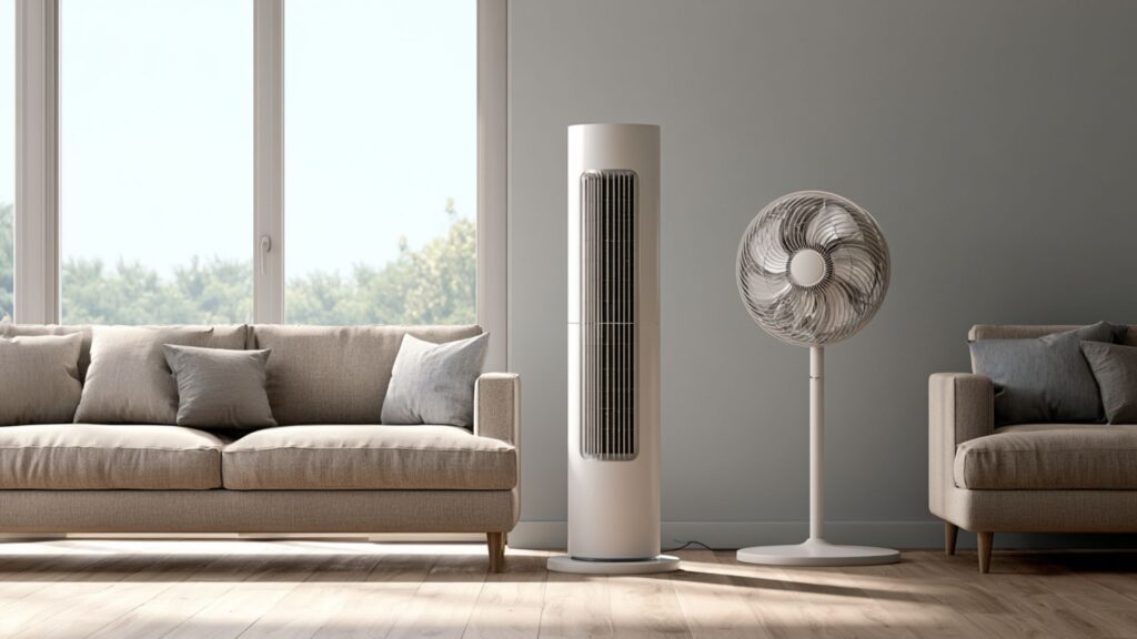 Turmventilator oder Standventilator im Wohnraum
